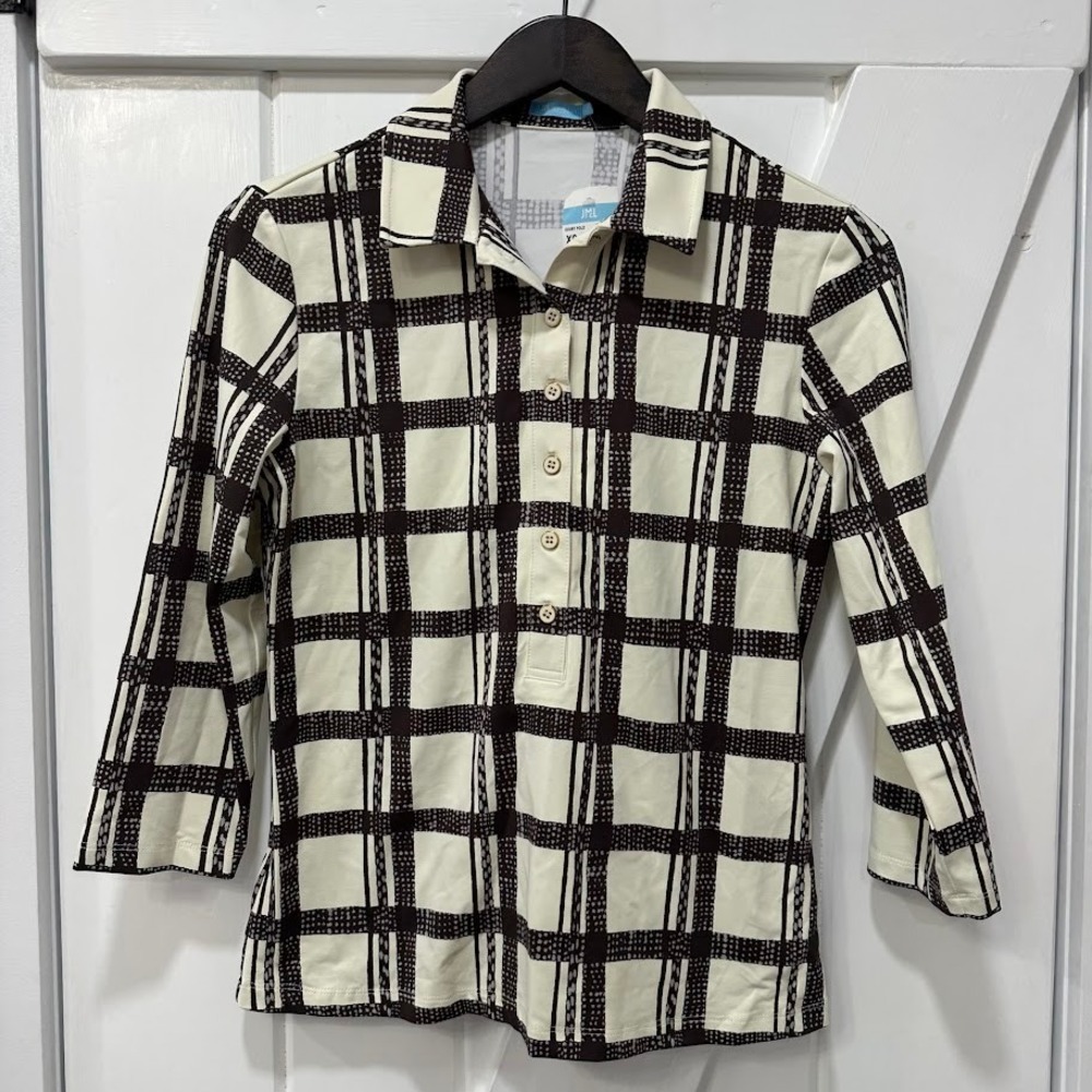 J.McLaughlin Womens Top Size XS Court Polo Kurti Square Off White Charcoal NEW - Picture 1 of 9